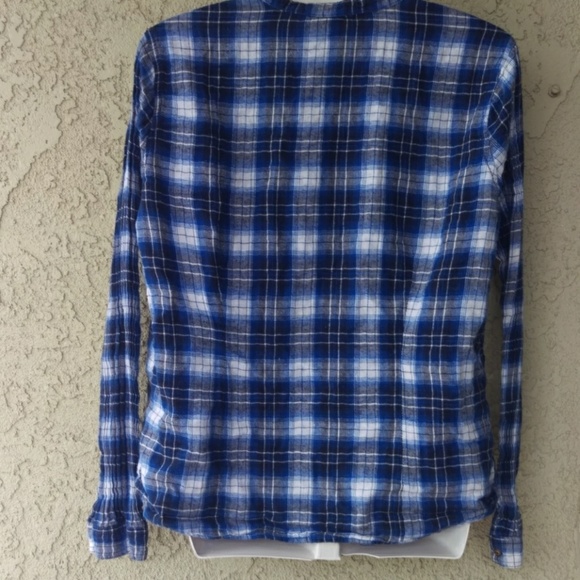Faded glory blue plaid button up shirt - Picture 6 of 8